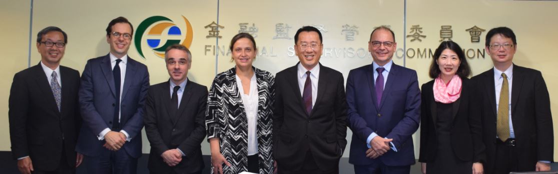 Mr. Benoit GUIDEE,  Director of  French Office in Taipei and Ms. Claire CHEREMETINSKI, Assistant Secretary for Bilateral Affairs and International Business Development, DG of the Treasury were warmly received by FSC Chairman KOO on November 6, 2018.