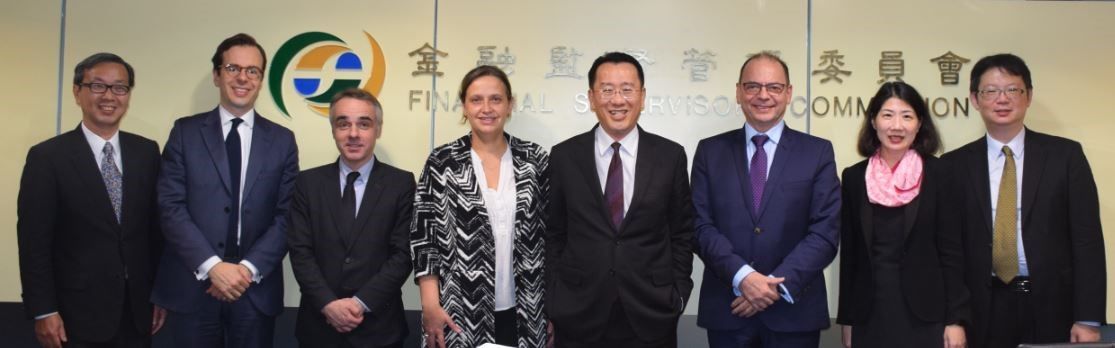 Mr. Benoit Guidee, Director of French Office in Taipei, and Ms. Claire Cheremetinski, Assistant Secretary for Bilateral Affairs and International Business Development, DG of the Treasury, were warmly received by FSC Chairman Koo on November 6, 2018.
